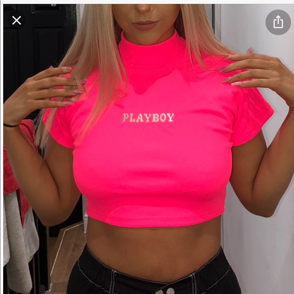 Pink playboy crop top